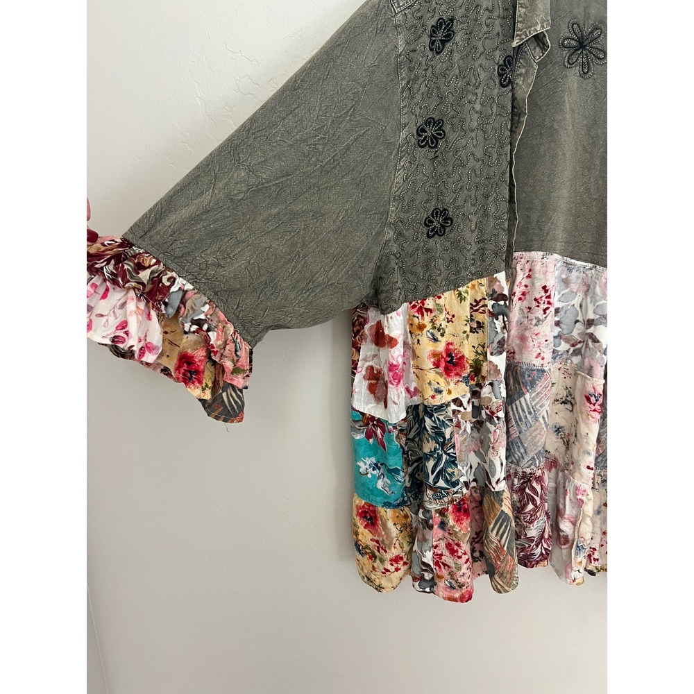 Young Threads Olive Green Patchwork Floral Embroi… - image 2